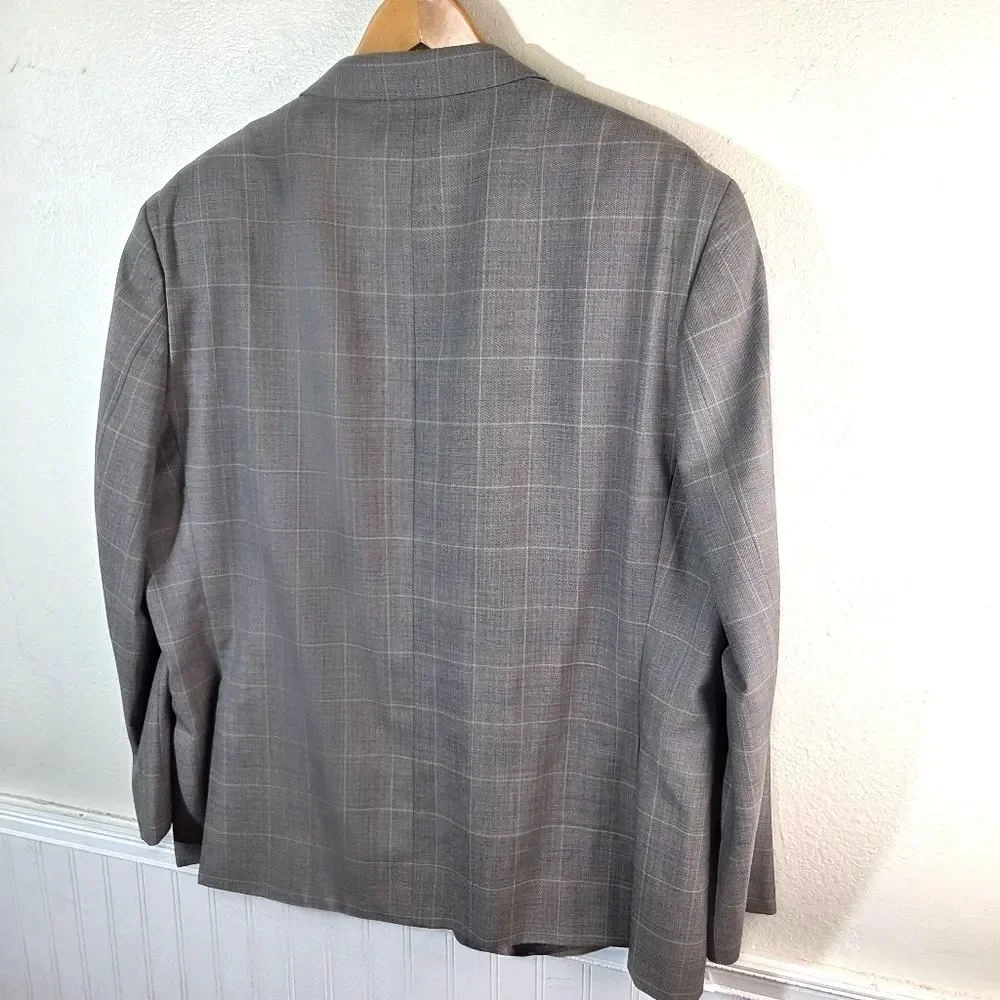 Men's Michael Kors Taupe Two Button Checkered Work Career Blazer Jacket Size 50R